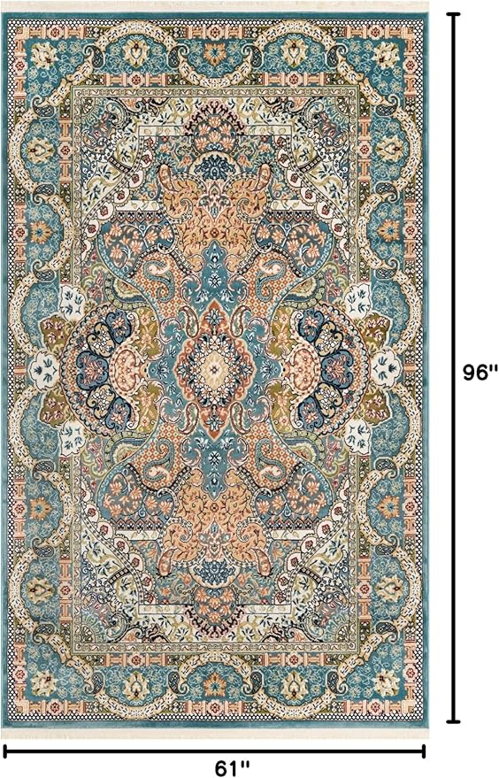 Unique Loom Narenj Collection Classic Traditional Medallion Textured Design Area Rug, 5 x 8 ft, Blue/Tan