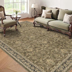 Washable Area Rug 5x7 Brown Rugs for Living Room, Vintage Boho Large Rug for Bedroom Dining Room Office, Distressed Floral Print Carpet for Under Table, Soft Non Slip Low Pile Throw Carpet Indoor Mat