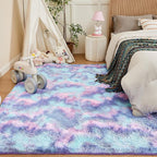 Andency 6x9 Area Rugs, Large Shag Fluffy Soft Shaggy Rugs for Living Room Bedroom, Non-Slip Tie-Dyed Unicorn Rainbow Thick Plush Carpet for Kids Girls and Boys, Dorm Nursery Home Decor Aesthetic