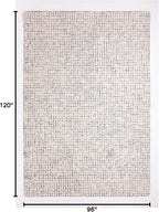 Hand-Tufted 100% Wool Pile Area Rug – Geometric Textured Grid Check Pattern – Thick and Durable Floor Carpet for Bedroom, Living Room, Kids Room, and Dining Area (Ivory, Denim, 8' x 10')