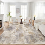 Area Rug Living Room Rugs - 10x12 Washable Large Soft Indoor Neutral Modern Abstract Low Pile Rug Carpet for Bedroom Dining Room Farmhouse Home Office - Brown Grey
