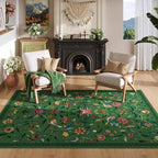 Vintage Medallion Floral 5x7 Area Rugs, Machine Washable Non-Slip, Low Pile Soft Carpet for Living Room, Bedroom, Dining Room, Farmhouse, Kids Playroom, Office | Green