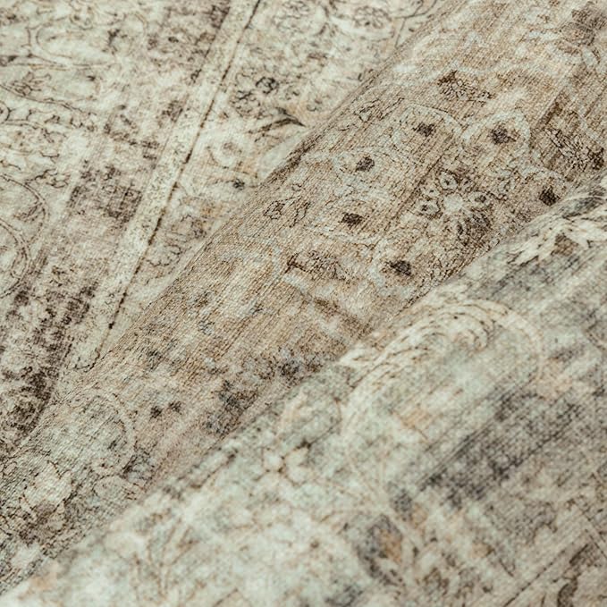 Sage Area Rug 8x10 for Living Room Washable Vintage Carpet Low Pile Non Slip Distressed Soft Traditional Retro Oriental Large Accent Throw Rug Office Bedroom Dining Room Playroom