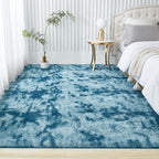 Andency Area Rugs 9x12 for Living Room Home Decor, Large Shaggy Bedroom Carpet, Non-Slip Big Shag Indoor Thick Soft Fluffy Furry Fur Area Rugs for Kids Dorm Nursery Aesthetic, Tie-Dyed Navy Blue