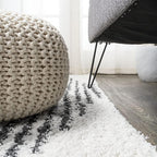 JONATHAN Y Elm Diamond Stripe Shag White/Gray Runner Rug, 2x8, Geometric, Bohemian, Contemporary, Easy-Cleaning for Living Room, Bedroom, Kitchen, Pet Friendly, Non-Shedding (MOH408A-28)