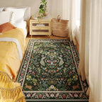 Area Rug 4x6 Rug Washable Rugs Floral Non Slip Low Pile Small Carpet for Bedroom, Bedside, Kids Room, Office, Dining Room (Emerald Green)