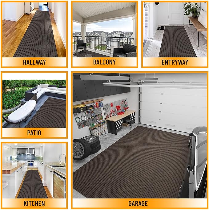 Ottomanson 2'7" x 37' Hallway Runner with Scraper Pile - Extra Durable Non-Slip Rug Mat for Indoor & Outdoor Use - Ideal for Kitchen, Entryway & Garage - High-Traffic Carpet, Brown