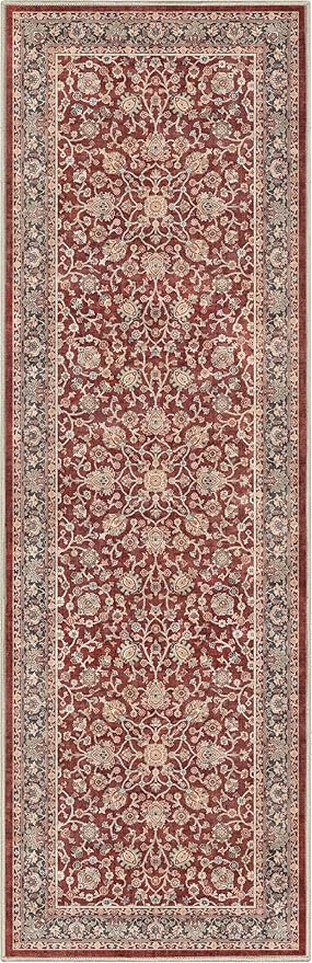 Well Woven Asha Rome Red 2'3" x 7'3" Runner Rug - Oriental Floral Pattern, Easy Clean, Floor-Friendly Backing - for Hallway, Entryway, and Kitchen