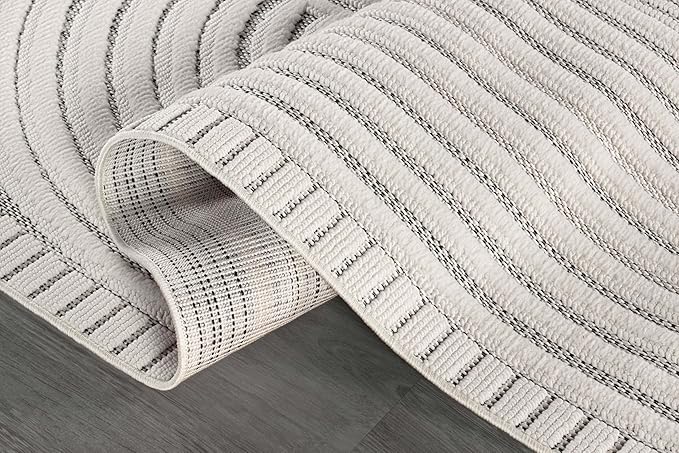 CAMILSON Modern Rug 8x10 Luxury Swirl Curved Micro Loop Area Rugs Soft High-Low Pile Stain Resistant Easy to Clean Non-Shedding Durable Living Room Bedroom Indoor Carpet (White)