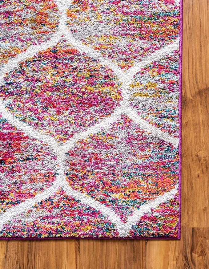 Rugs.com Lattice Frieze Collection Rug – 2' x 10' Runner Multi Medium Rug Perfect for Living Rooms, Large Dining Rooms, Open Floorplans