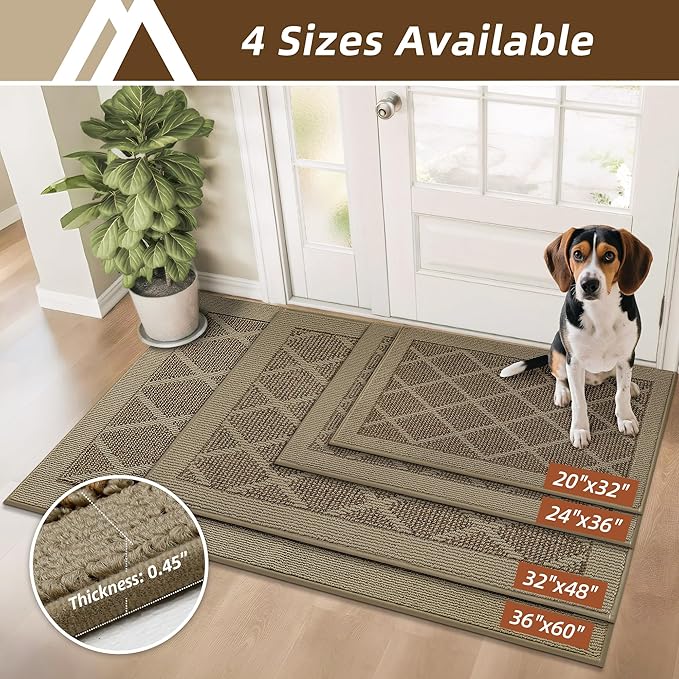 COSY HOMEER Non-Slip Door Mat 36"x60", Entryway Rugs Low Profile Absorbent Dirt Trapper Doormat for Front Entrance, Washable Polypropylene Entry Mat (Beige)
