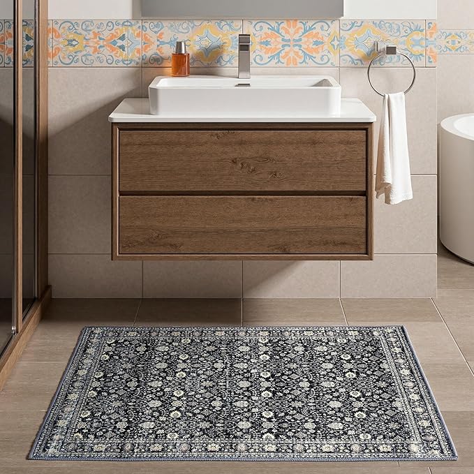 2x3 Rug,Boho Vintage Oriental Washable Rugs,Collapsible Area Rug for Bedroom, Entryway, Kitchen, Bathroom