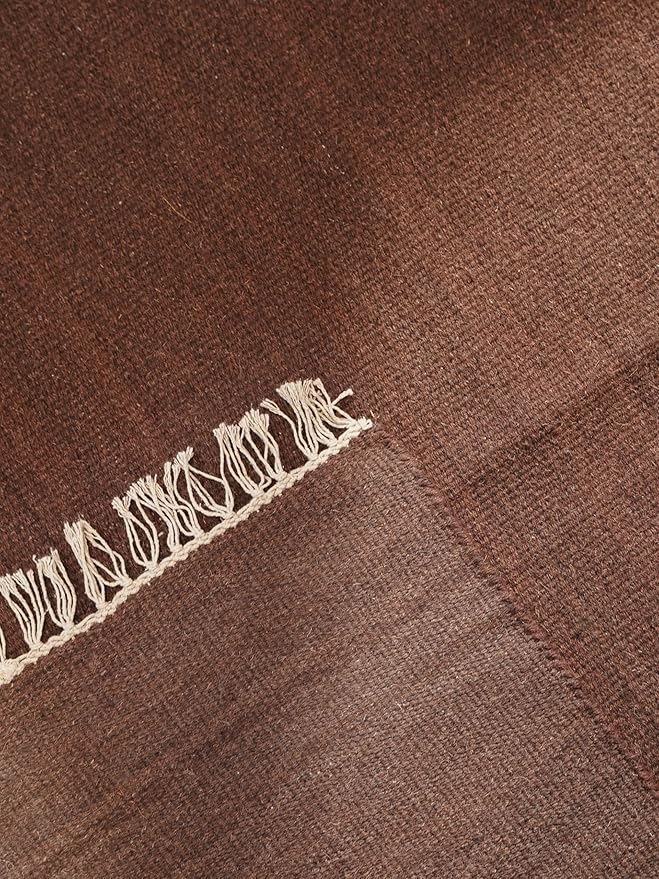 Rugsotic Carpets Hand Woven Flat Weave Kilim Wool 5'x8' Area Rug Solid Dark Brown D00111