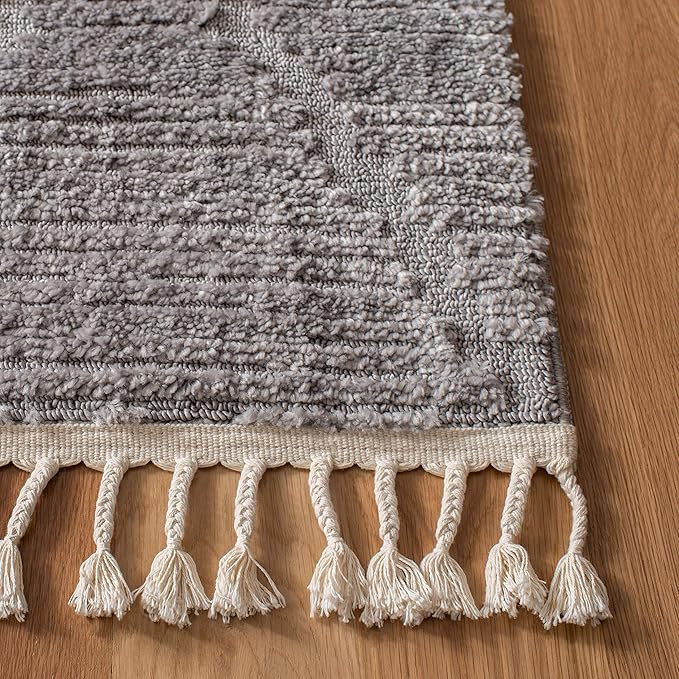 SAFAVIEH Marrakech Collection Area Rug - 6'7" Square, Grey, Moroccan Boho Tribal Tassel Design, Non-Shedding & Easy Care, Ideal for High Traffic Areas in Living Room, Bedroom (MRK517F)