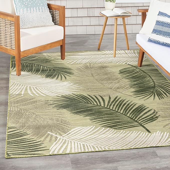 Nourison Home Suncoast Green 4' x 6' Area Rug - Easy Clean, Non Shedding, Bed Room, Living Room, Dining Room, Kitchen (4' x 6')