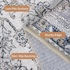 GENIMO 2'6"x6 Runner Rugs for Hallway, Machine Washable Non Slip Vintage Retro Rugs, Low Pile Lightweight Thin Print Rug for enrtyway, Corridor, Home Office, Kitchen, Khaki Blue