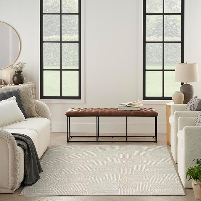 Nourison Home Textured Home Beige Ivory 7'10" x 9'10" Area Rug - Easy Clean, Non Shedding, Bed Room, Living Room, Dining Room, Kitchen (8' x 10')