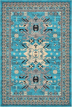 Unique Loom Taftan Collection Border Geometric Tribal Inspired Design Area Rug (6' 0 x 9' 0 Rectangular, Turquoise/ Gray)