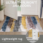 Ciicool 6ft Round Washable Rug, Modern Abstract Circle Rugs, Non-Slip Thin Lightweight Rug Yellow Brown Circular Print Distressed Carpet for Bedroom Living Room Under Dining Table Home Office Decor