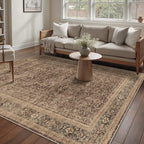 HUGEAR 5x7 Area Rug Brown Washable Bedroom Rug Vintage Neutral Soft Non Slip Distressed Carpet Low Pile Pet Friendly for Living Room Bedside Dining Room