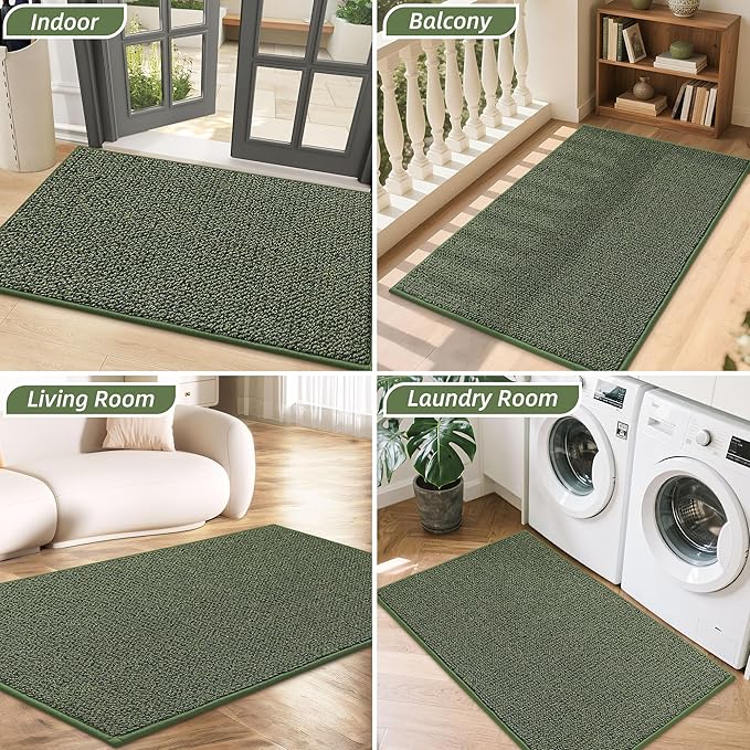 BEQHAUSE Dirt Trapper Door Mat 24" x 36", Non-Slip Washable Doormats Entrance Mat, Dirt Resistant and Absorbent Welcome Mat, Low Profile Floor Mats for Front Back Door and Entryway, Green