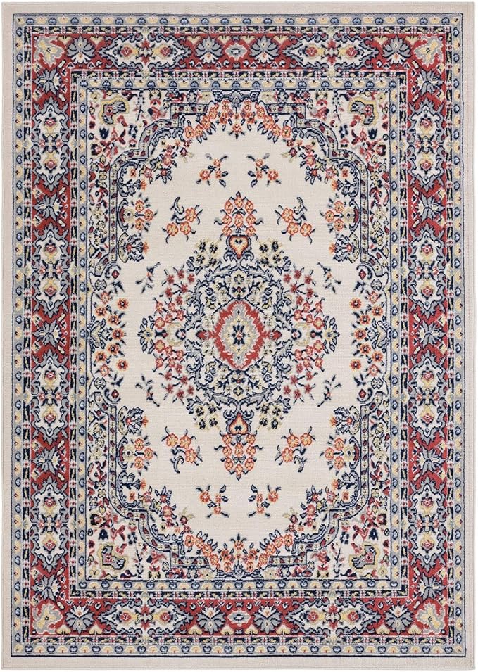 Home Dynamix Premium Sakarya Traditional Medallion Border Area Rug, Ivory/Red, 7'9"x10'8" Rectangle