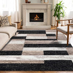 Superior Indoor Area Rug, Jute Backed, Modern Geometric Patchwork Floor Decor for Bedroom, Office, Living Room, Entryway, Kitchen, Hardwood Floors, Rockwood Collection, 6' x 9', Ivory-Beige