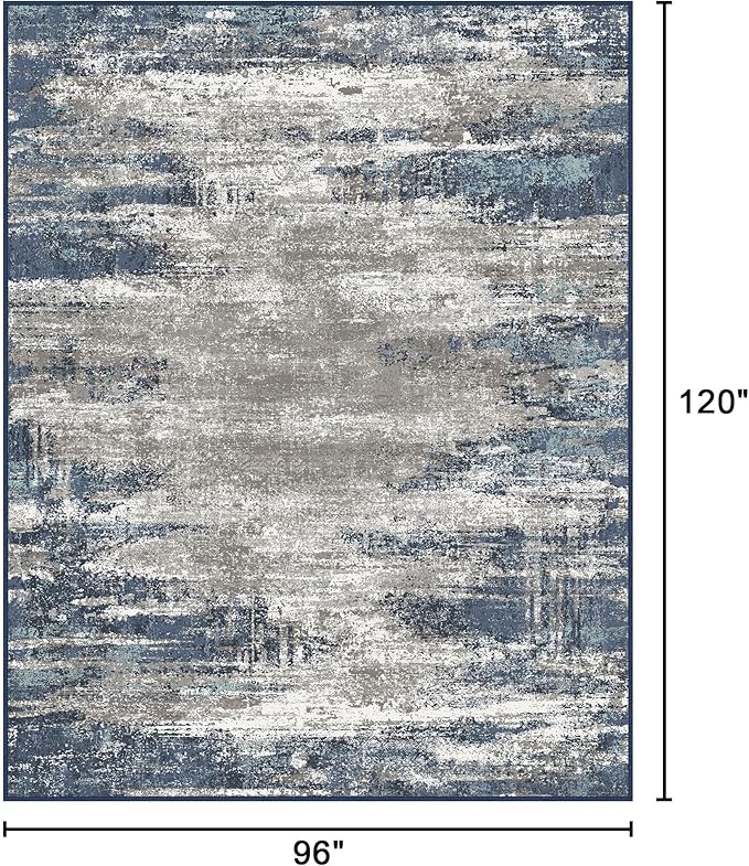 Bavni 8x10 Area Rugs, Modern Living Room Rugs, Large Machine Washable Rug Non-Slip, Soft Pet Friendly Rugs for Bedroom, Playroom, Dining Room, Indoor, Blue/Ivory