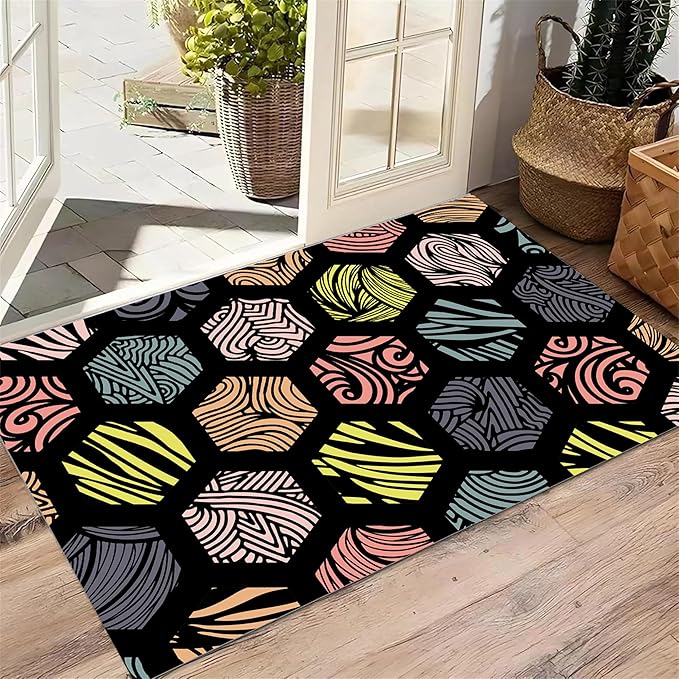 Large Living Room Area Rug 3x4ft,Modern Geometric Rugs, Multicolor Low Pile Farmhouse Carpet, Machine Washable & Non-Slip Non-Shedding for Classroom, Bedroom & Dorm
