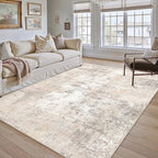 12x15 Area Rug Beige Grey Abstract Living Room Bedroom Washable Carpet Neutral Modern Non Slip Soft Low Pile Indoor Extra Large Throw Rug for Dining Room