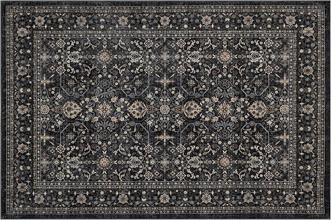 Area Rug Non Slip Machine Washable Ultra Soft Living Room/Bedroom/Kitchen/Outdoor/Classroom Black Grey, 10'×14'