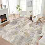 Area Rug Living Room Rugs - 8x10 Washable Large Soft Indoor Neutral Modern Abstract Low Pile Rug Carpet for Bedroom Dining Room Farmhouse Home Office - Brown Grey
