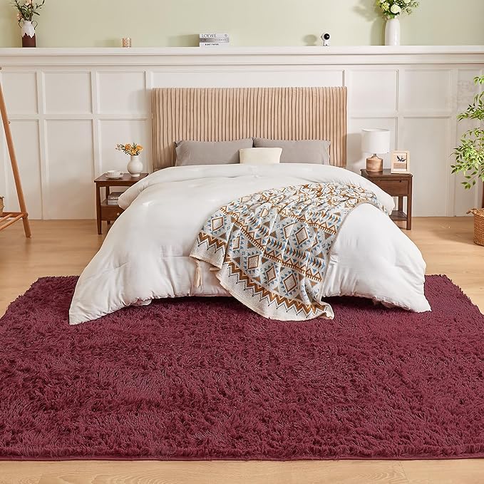 Andency 6x9 Area Rugs Burgundy,Large Shag Fluffy Soft Shaggy Rugs for Living Room Bedroom, Non-Slip Thick Plush Carpet for Kids Girls and Boys, Dorm Nursery Home Decor Aesthetic