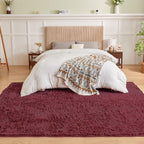 Andency Burgundy Soft Area Rugs for Living Room Bedroom, 5x8 Fluffy Shaggy Bedside Rug, Non-Slip Large Shag Fuzzy Plush Carpets for Bedroom Kids Dorm Nursery Home Decor Aesthetic