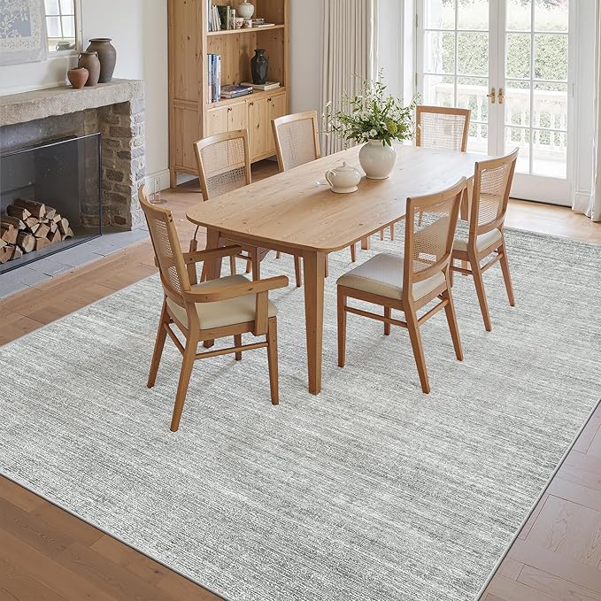 Art&Tuft Washable Rugs 9x12, Low Pile Area Rugs 9x12 Living Room - Non Slip and Stain Resistant Soft Thin Rug for Bedroom, Dining Room, Kitchen, Office, Grey