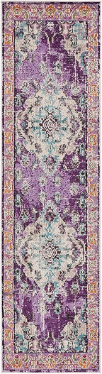 SAFAVIEH Monaco Collection Runner Rug - 2'2" x 10', Violet & Light Blue, Boho Chic Medallion Distressed Design, Non-Shedding & Easy Care, Ideal for High Traffic Areas in Living Room, Bedroom (MNC243L)