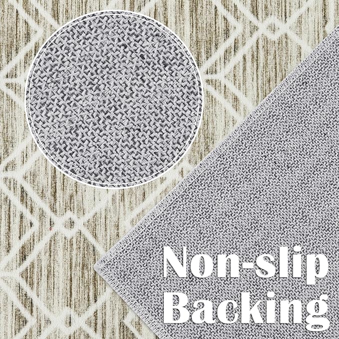jinchan Moroccan Runner Rug 3x7 - Kitchen Machine Washable Runner Rug Modern Geometric Low-Pile Lightweight Non-Slip Carpet for Entryway Hallway Laundry Room Bedroom Bedside (3x7ft, Taupe)