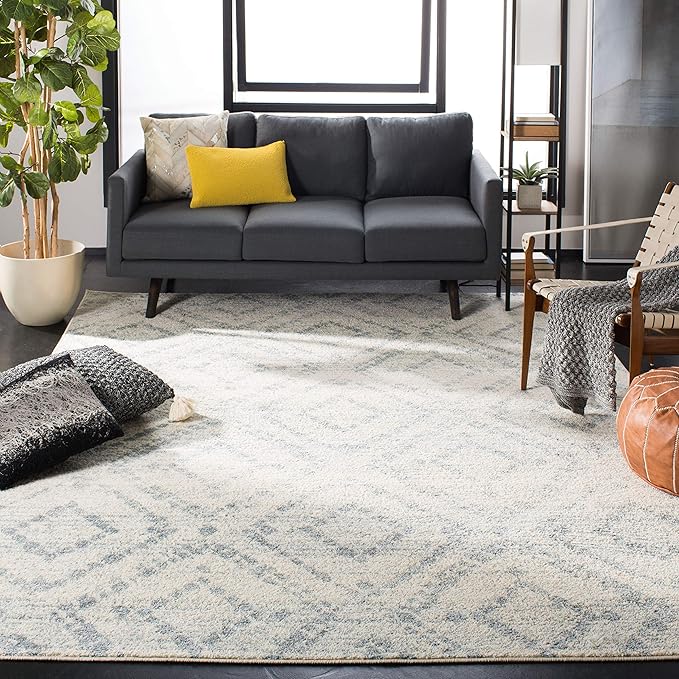 SAFAVIEH Adirondack Collection X-Large Area Rug - 11' x 15', Ivory & Light Blue, Modern Distressed Design, Non-Shedding & Easy Care, Ideal for High Traffic Areas in Living Room, Bedroom (ADR131T)