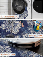 vivorug 5x7 Area Rugs - Ultra-Thin Washable Rug with Non-Slip Backing, Ideal for Living Room, Bedroom, Kitchen Floor Carpet - Vintage, Easy Clean, Durable, Navy Blue