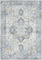 GENIMO 9x12 Area Rugs for Living Room, Machine Washable Non Slip Vintage Rugs, Low Pile Lightweight Chenille Print Rug for Bedroom, Dining Room, Home Office, Blue