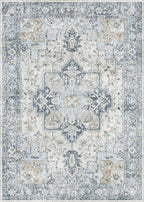 GENIMO 5x7 Area Rugs for Living Room, Machine Washable Rug, Non Slip Vintage Rugs, Low Pile Lightweight Chenille Print Indoor Rug for Bedroom, Dining Room, Home Office, Blue