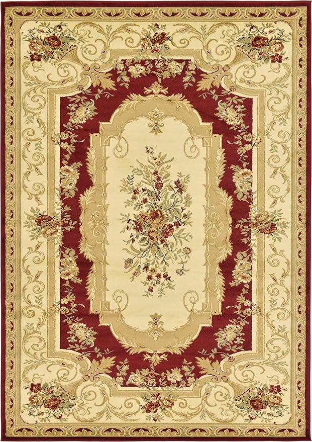 Unique Loom Versailles Collection Traditional Classic Floral Motif Area Rug (7' 0 x 10' 0 Rectangular, Burgundy/ Ivory)