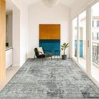 Vintage Dark Blue Rugs for Bedroom - 6x9 Distressed Print Pattern Large Area Rug for Living Room, Dining Room Under Table, Thin & Soft Washable Slate and Gray Décor