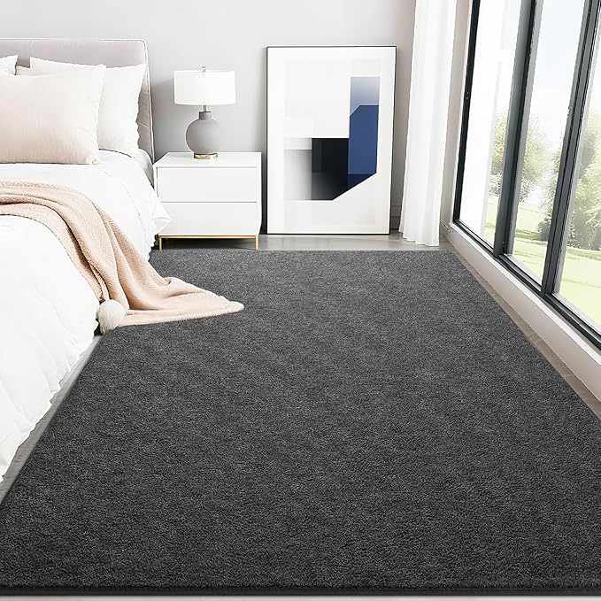 HQAYW 4x6 Area Rugs for Living Room Bedroom, Modern Thickened Memory Foam Soft Rug, Indoor Low Pile Minimalist Washable Non Slip Carpets for Kids Girls Boys Nursery Dorm Home Decor, Dark Grey