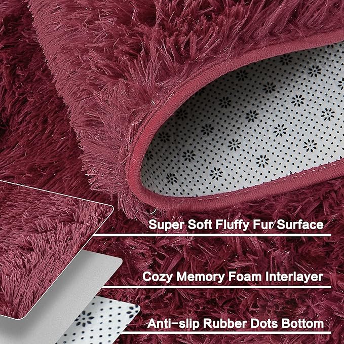 Andency 6x9 Area Rugs Burgundy,Large Shag Fluffy Soft Shaggy Rugs for Living Room Bedroom, Non-Slip Thick Plush Carpet for Kids Girls and Boys, Dorm Nursery Home Decor Aesthetic