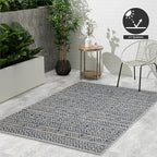 FH Home Flat Woven Outdoor Rug - Waterproof, Easy to Clean, Stain Resistant - Premium Polypropylene Yarn - Striped Boho - Patio, Porch, Deck, Balcony - Amman - Blue - 5ft 2in x 7ft 6in