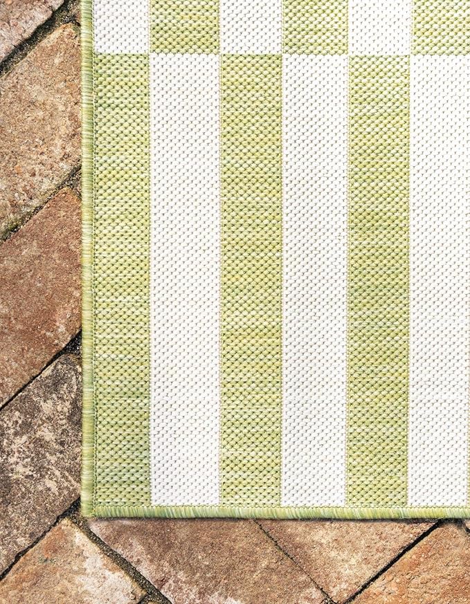 Unique Loom Outdoor Collection Classic Stripes, Transitional Indoor & Outdoor Area Rug, 8' 0 x 11' 0, Green/ Ivory