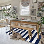 KOZYFLY Striped Outdoor Rug 3x5 Ft Front Door Rug Navy and White Hand Woven Cotton Blue Washable Outdoor Doormats Outdoor Entrance Mat for Front Door Kitchen Entryway Patio Front Porch Decor