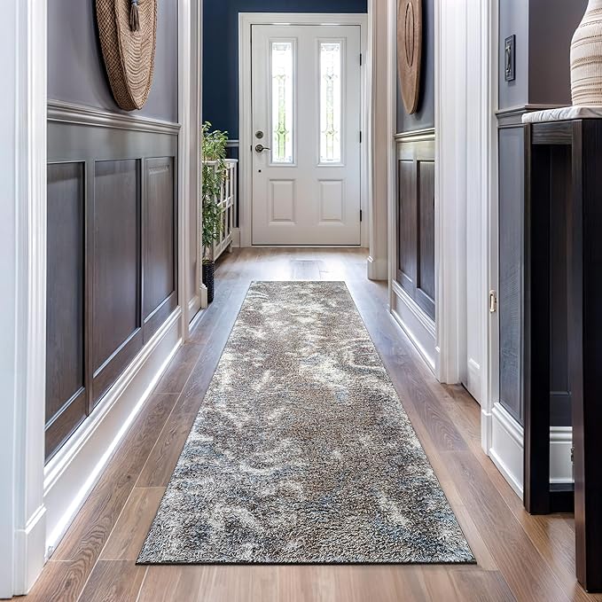 Rugshop Abstract Marble Shag Runner Rug Blue 2' 3" x 12' Great for Long Hallways, Open Entryways, or Galley Kitchens