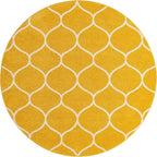 Rugs.com Lattice Frieze Collection Rug – 7' Round Yellow Medium Rug Perfect for Kitchens, Dining Rooms